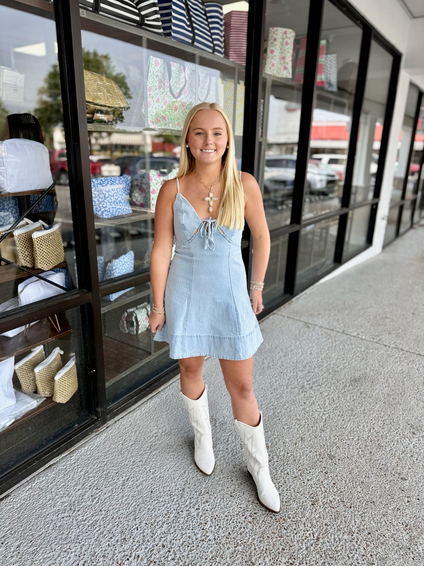 Cut Out V-Neck Denim Mini