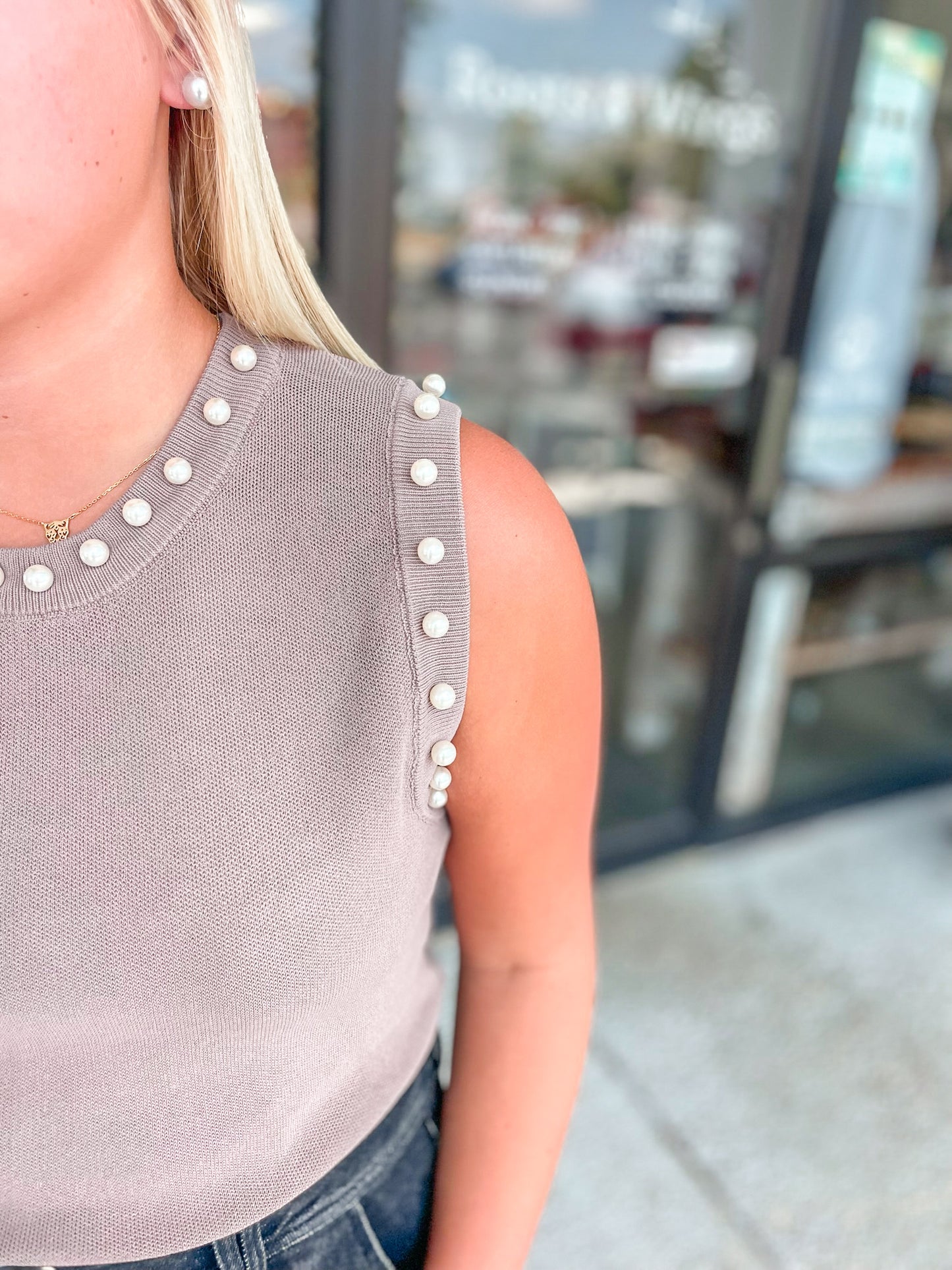 Pearls for Days Top - Light Mocha