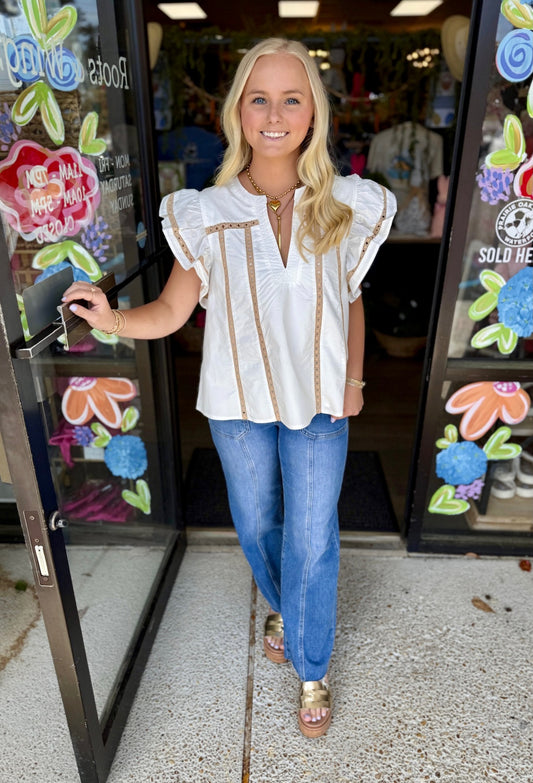Flutter Ruffle Sleeve Top-Off White