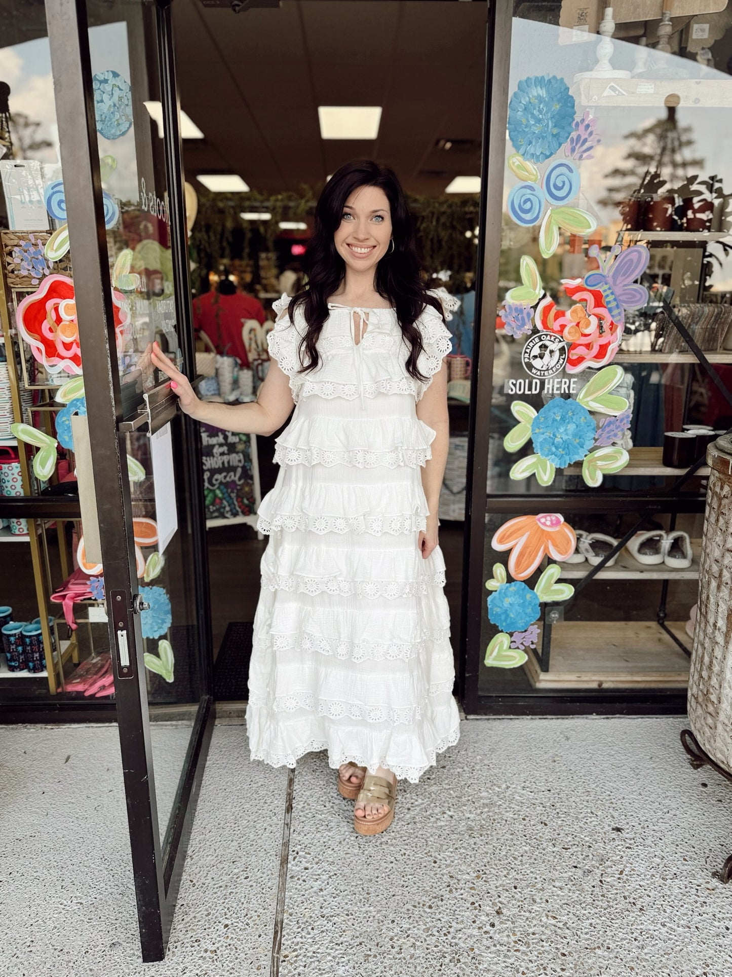 Lace Contrast Tiered Maxi-Off White
