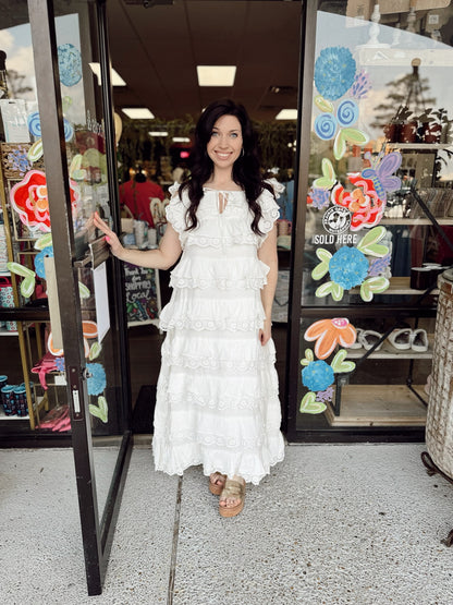 Lace Contrast Tiered Maxi-Off White