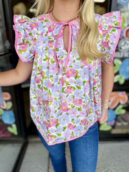 Floral Print Contrast Top