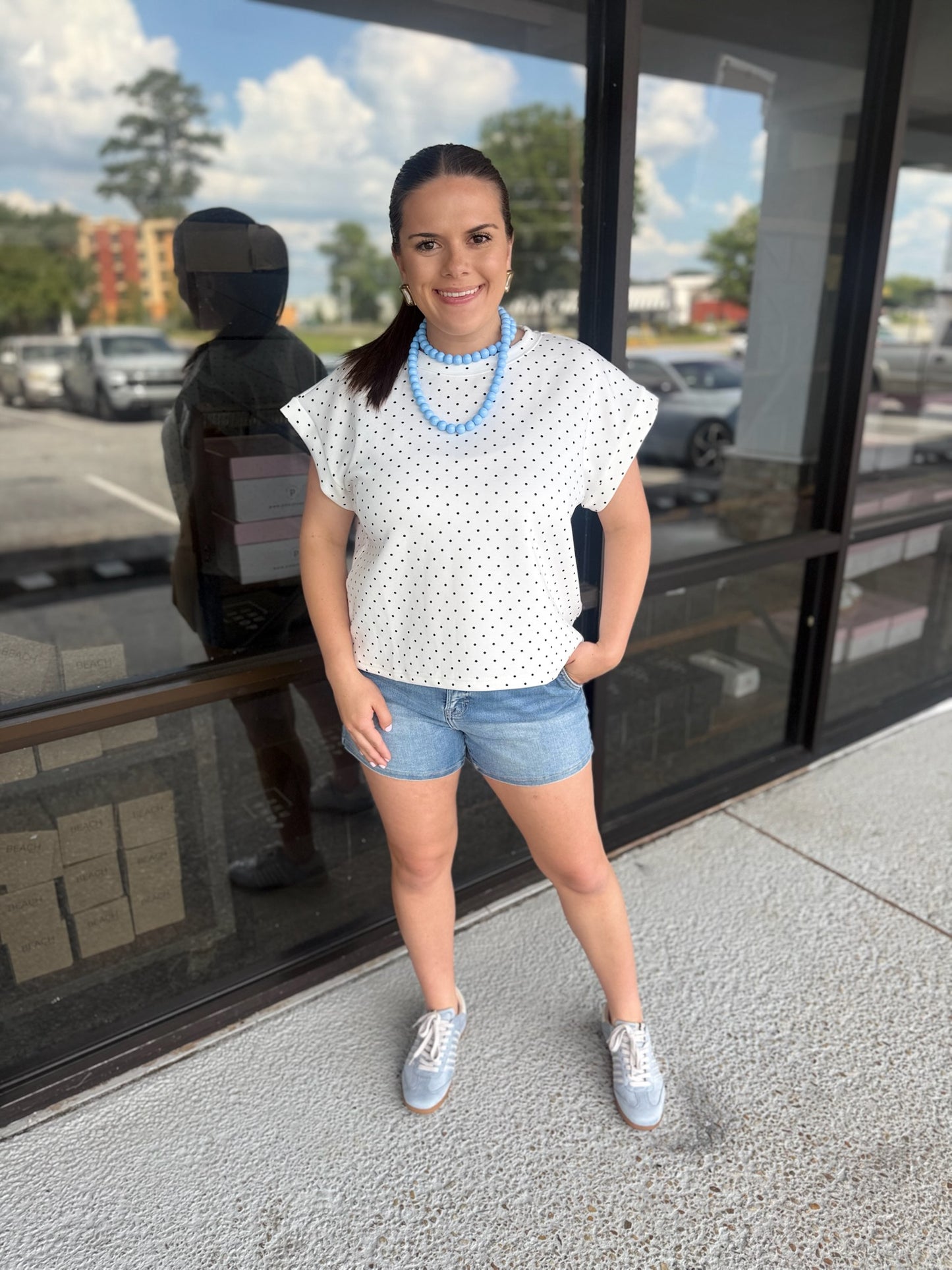 Scuba Polka Dot Relaxed Top - white/black