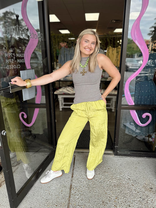 Satin Dreams Pants - Lemon Grass