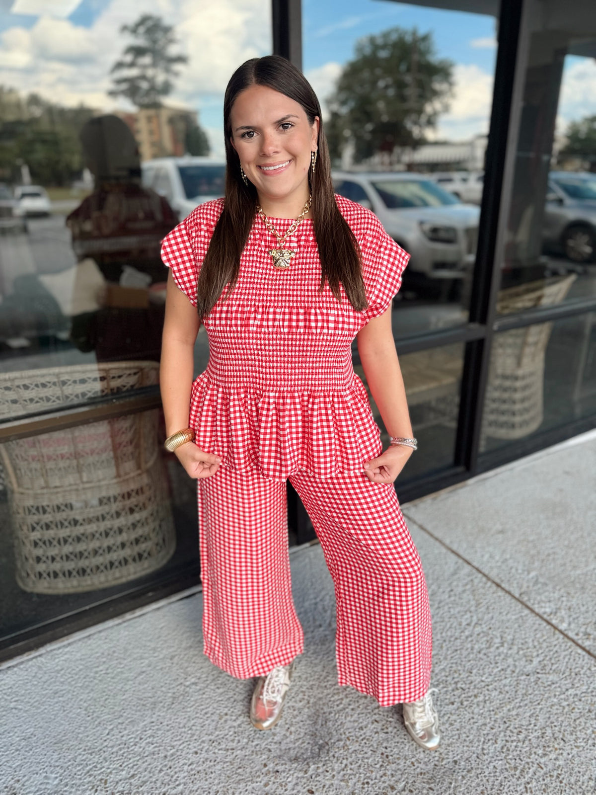 Rustic Charm Smocked Set - red