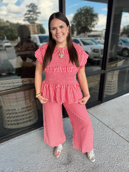 Rustic Charm Smocked Set - red