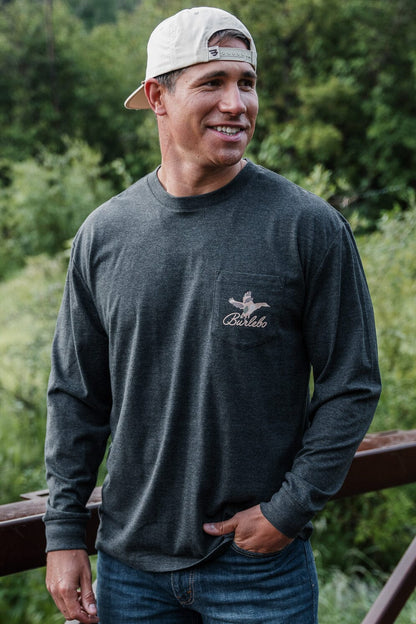 Ducks Flying In LS Tee - Heather Black