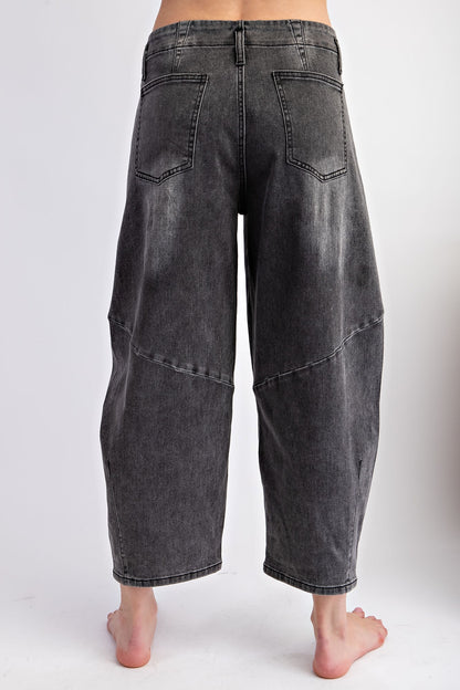 Washed Barrel Pants-Black Denim
