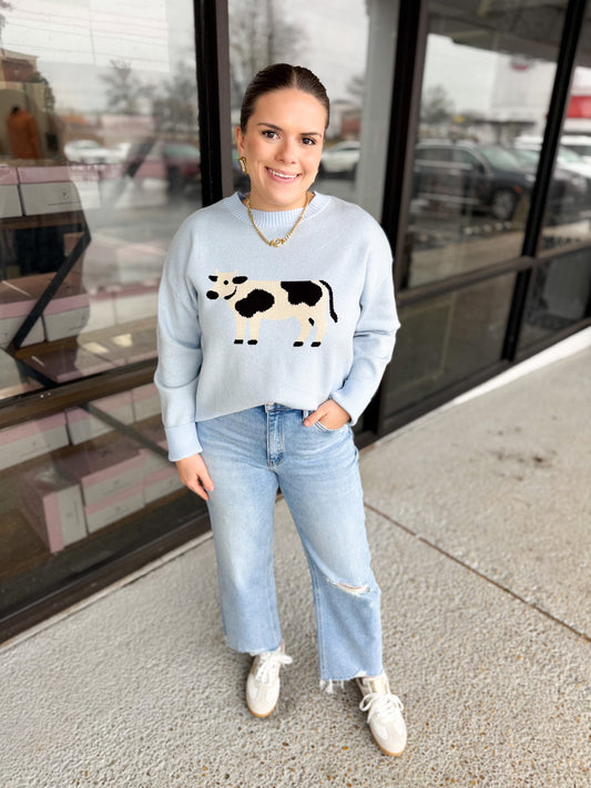Cow Please Sweater - Sky