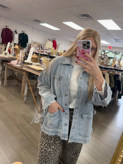 Boho Oversized Denim Jacket- Light Denim