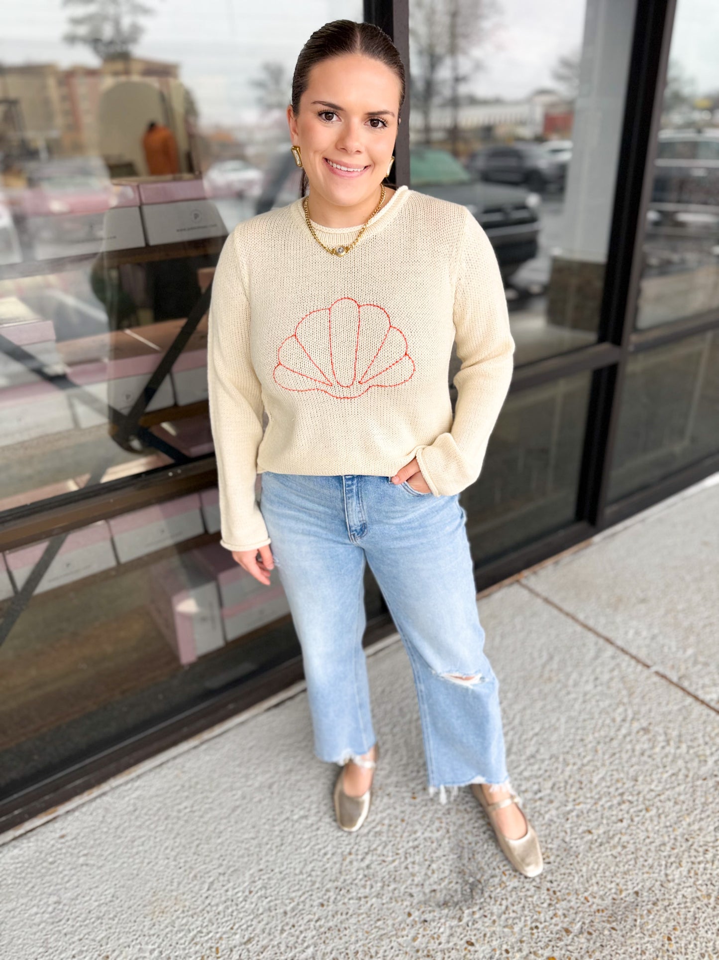 Seashell Kissing Sweater - Sand/Coral Mix