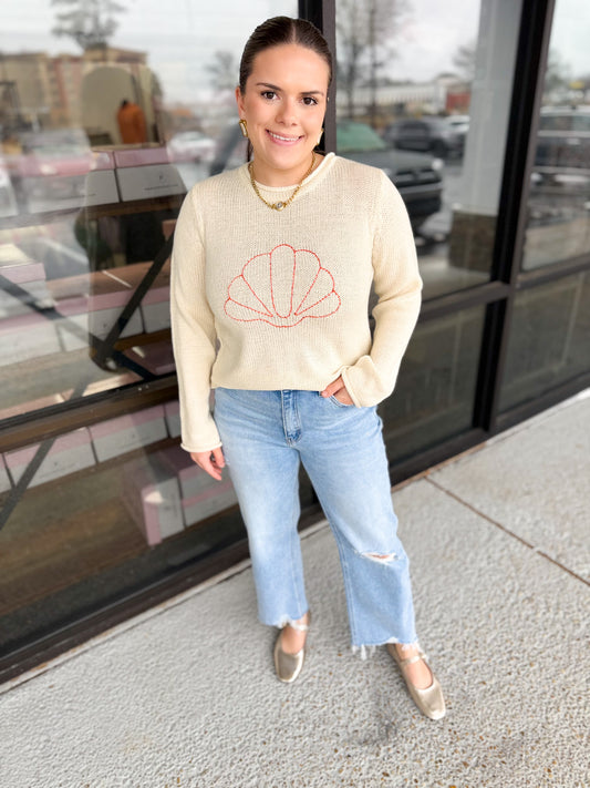 Seashell Kissing Sweater - Sand/Coral Mix