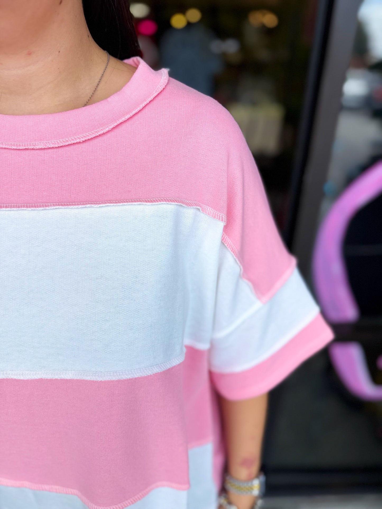 Terry Colorblock Top - dk pink