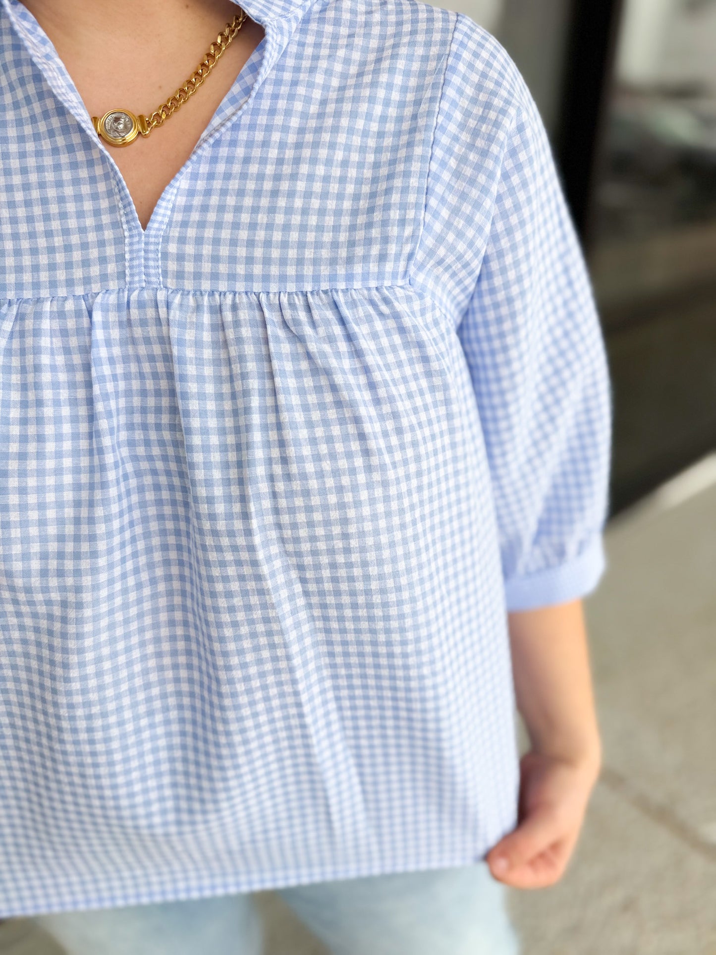 Plaid Girly Pop Top - sky/white