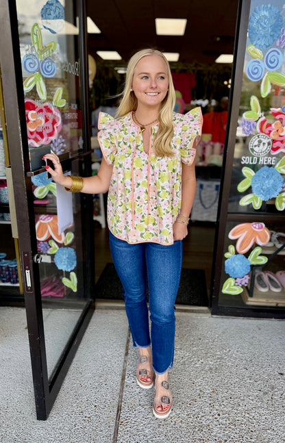 Floral Print Contrast Top