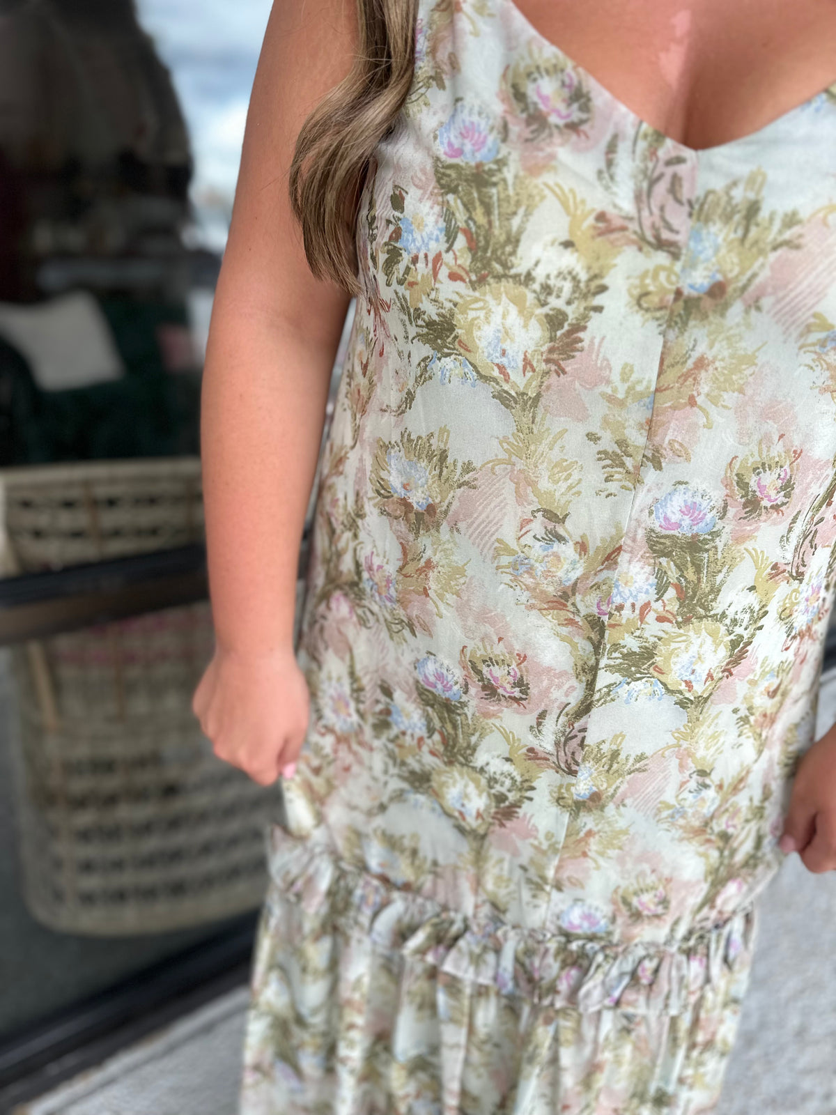 Christina Midi Dress - moss/peach multi