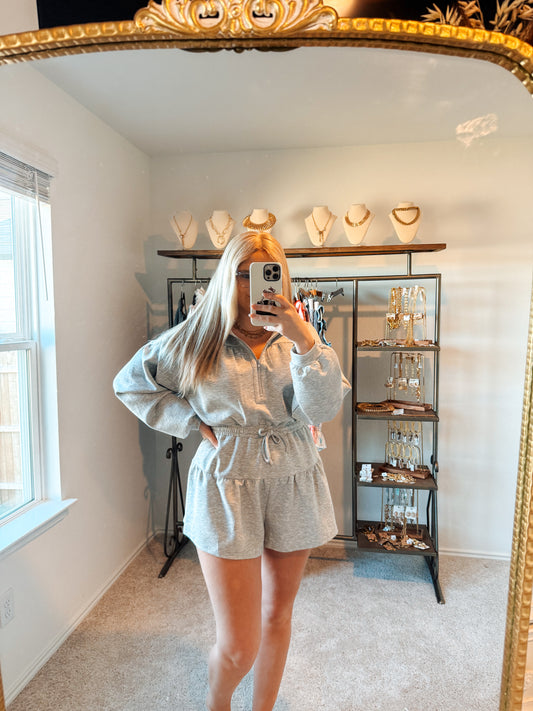 Scuba Hooded Romper- Heather Grey