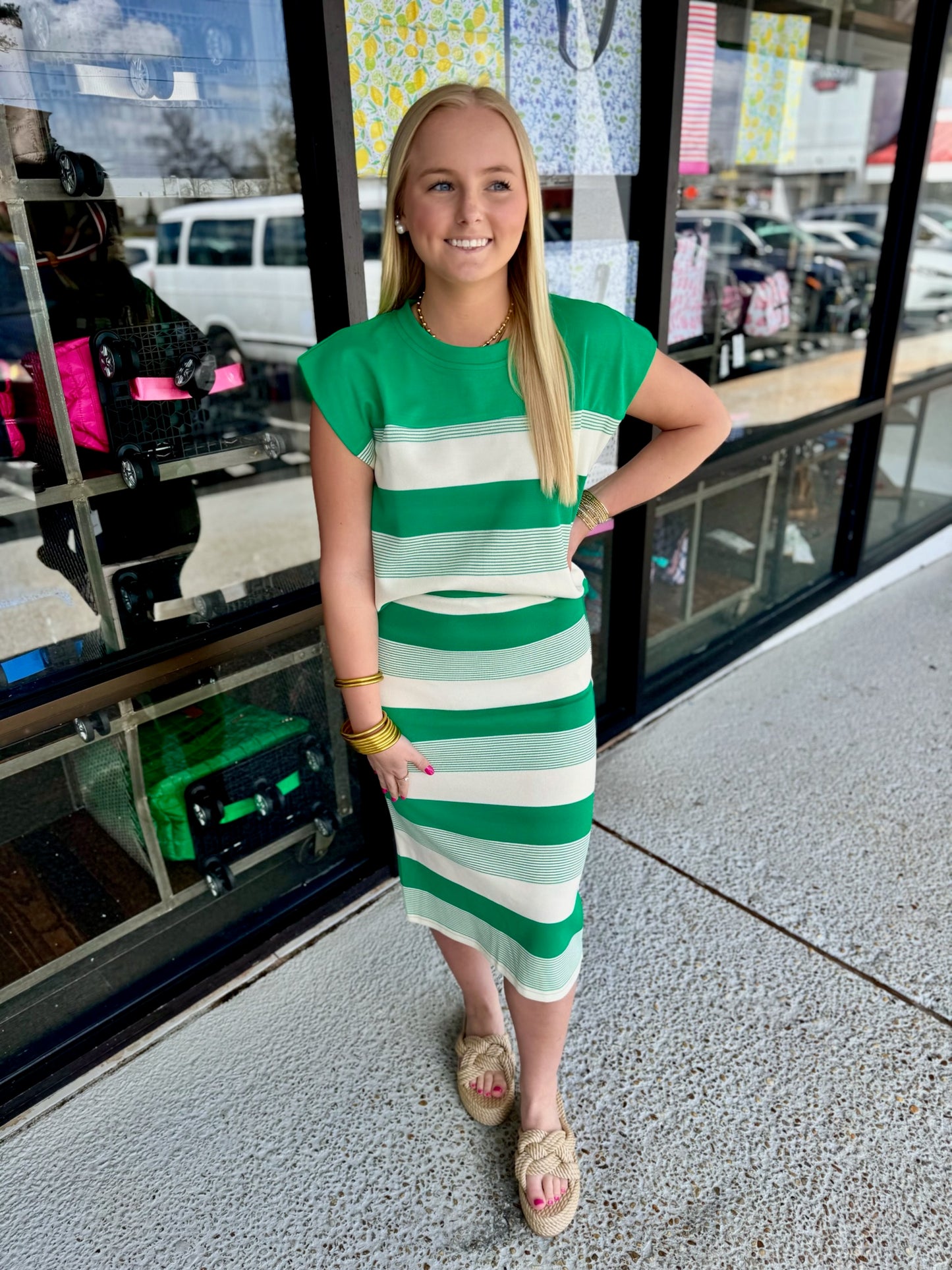 Striped Skirt Set-Kelly Green