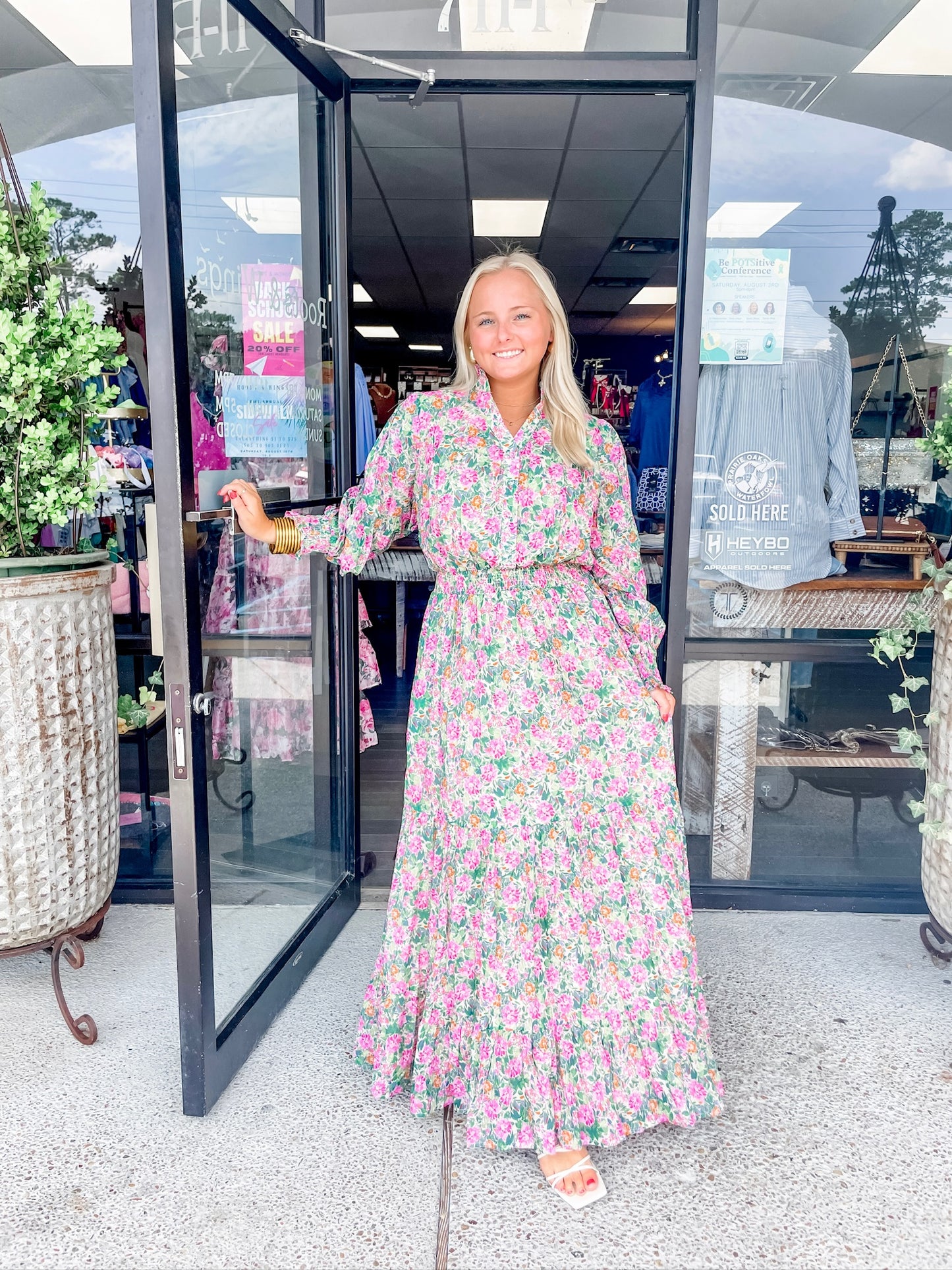 Field of Wildflowers Dress- green/Pink Multi