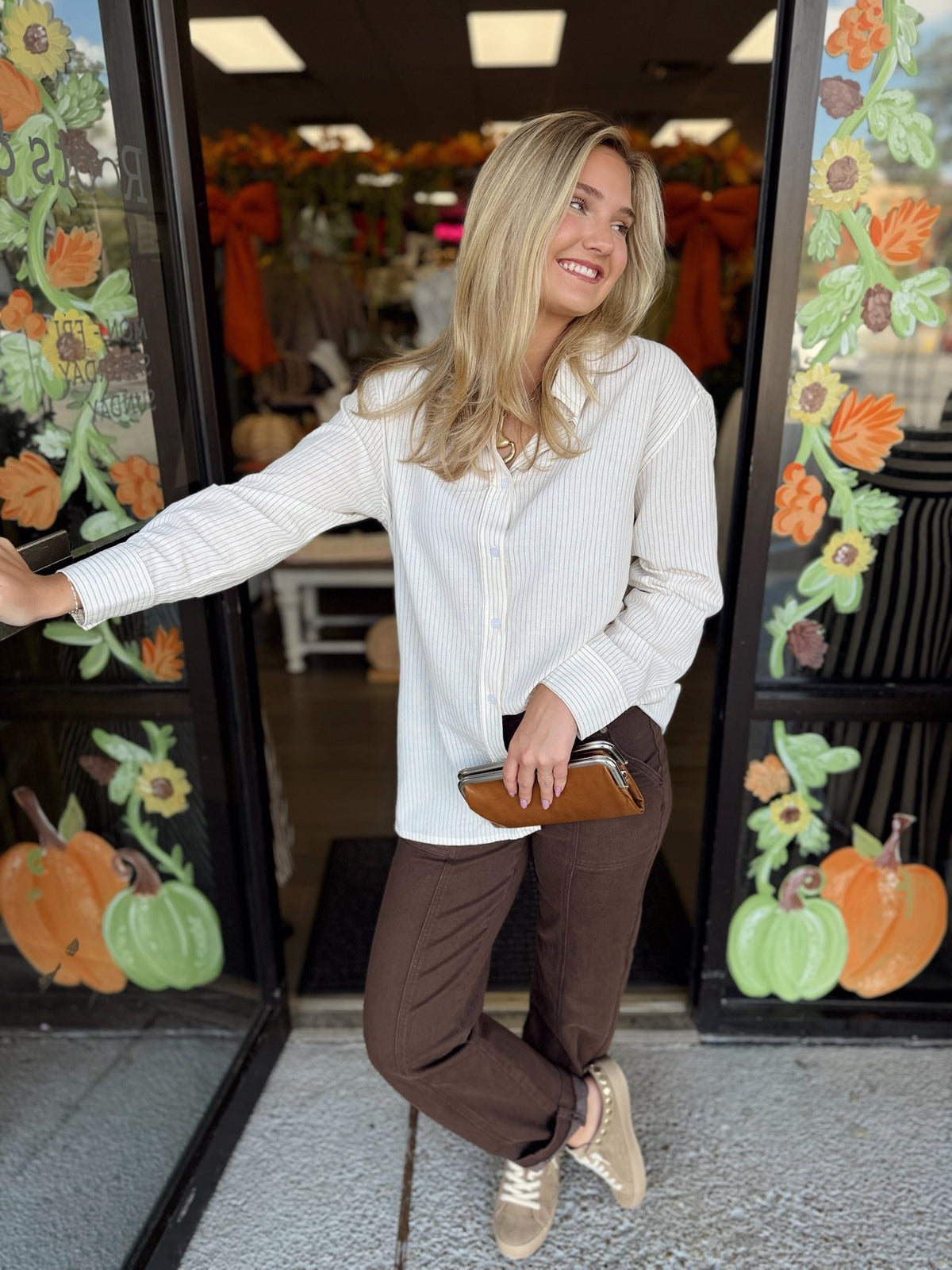 Christina Top - beige stripe