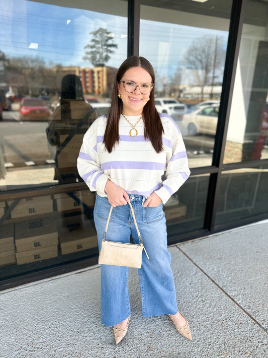 Striped Getaway Top - Cream/Lavender Stripe