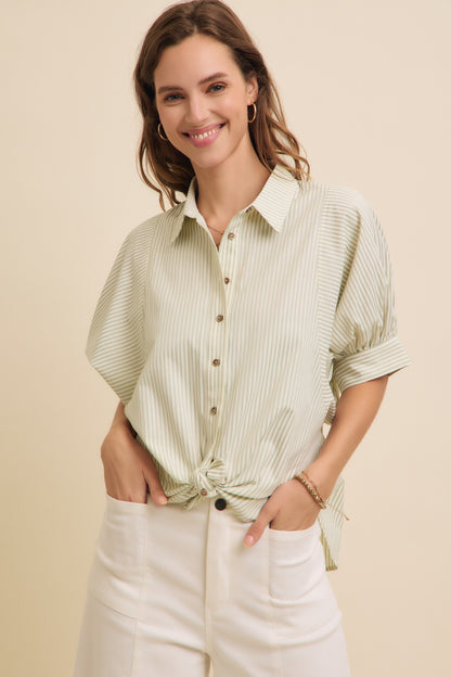 STRIPE BUTTON DOWN SHIRT-SAGE