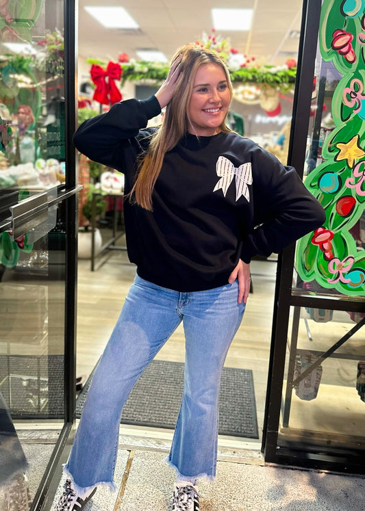 Striped Bow Patch Sweatshirt-Navy