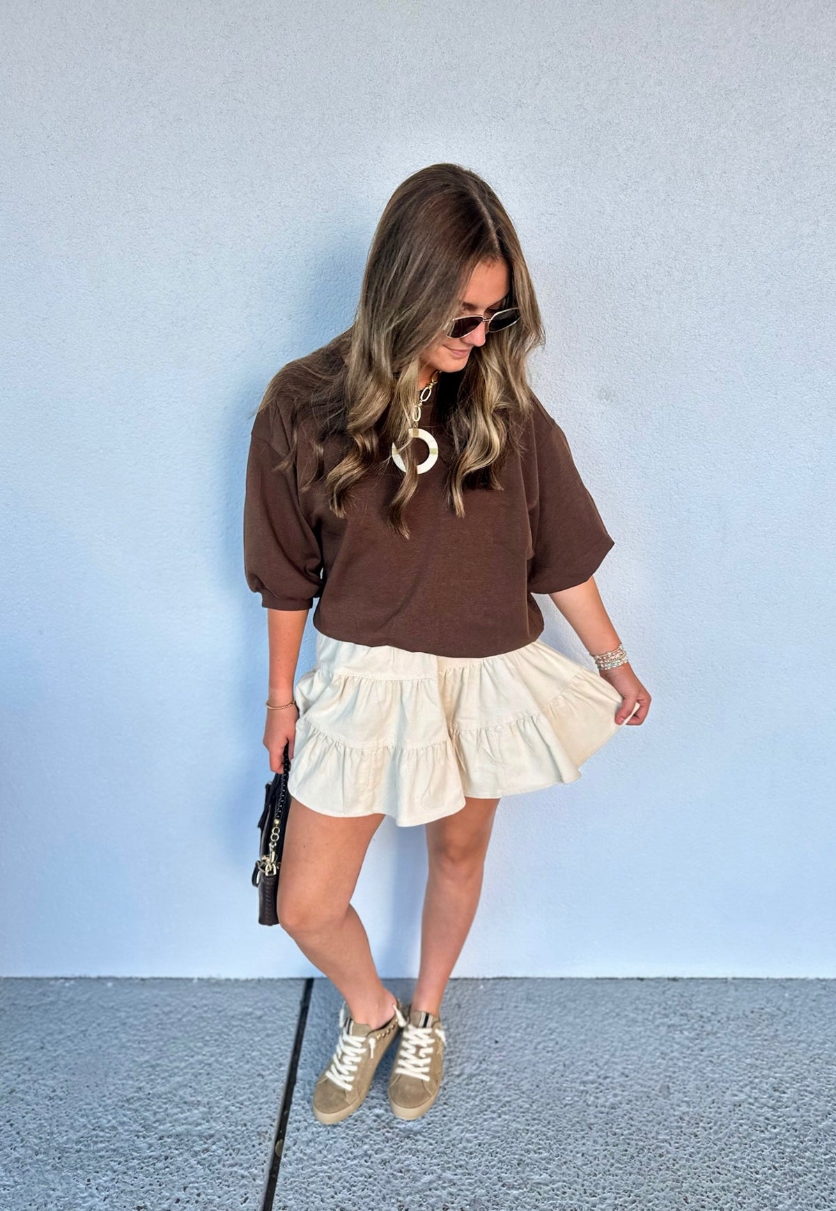 High Noon Tiered Mini Skirt Woven - beige