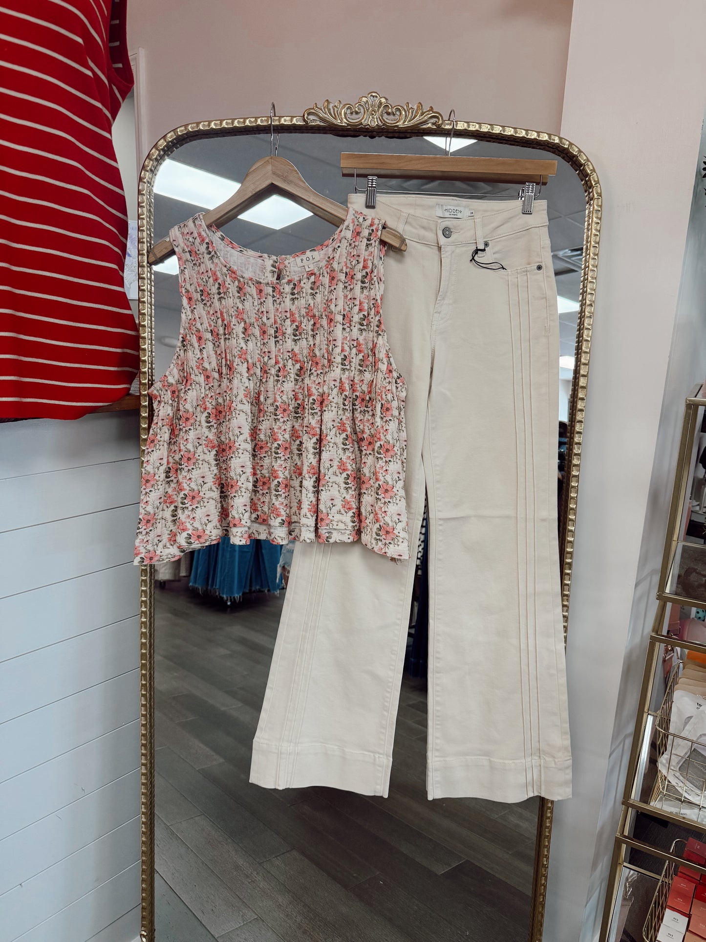 Ecru Pintuck Mid Rise Denim