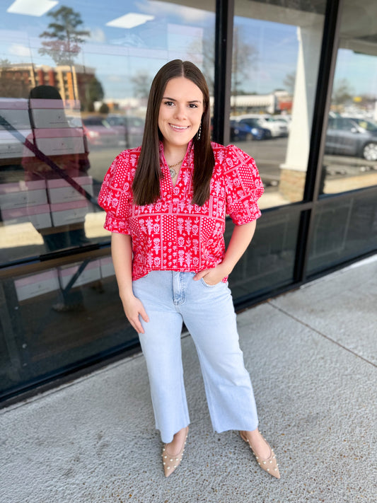 valentine's baby top- red mix