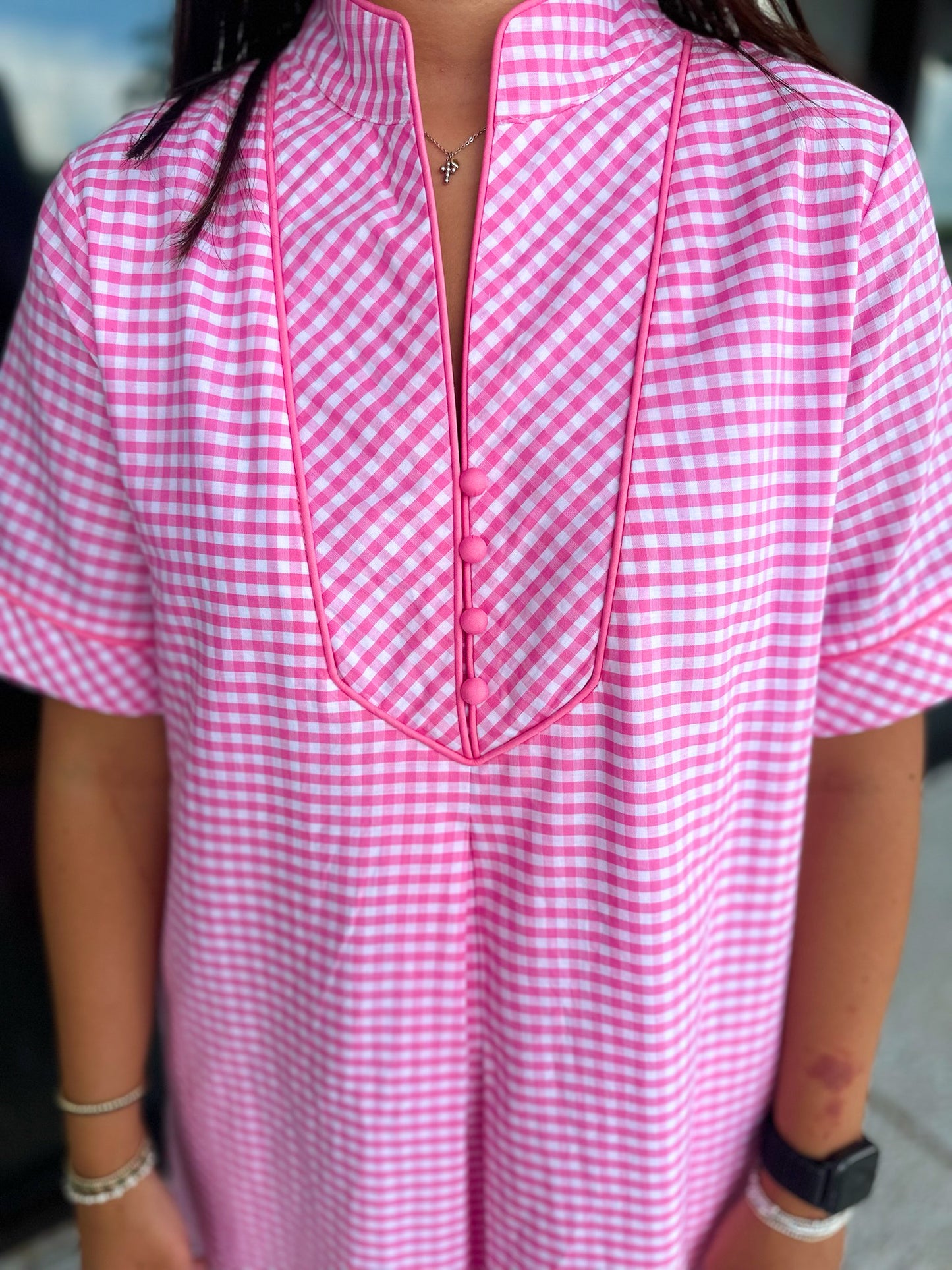 Char Gingham Midi - pink