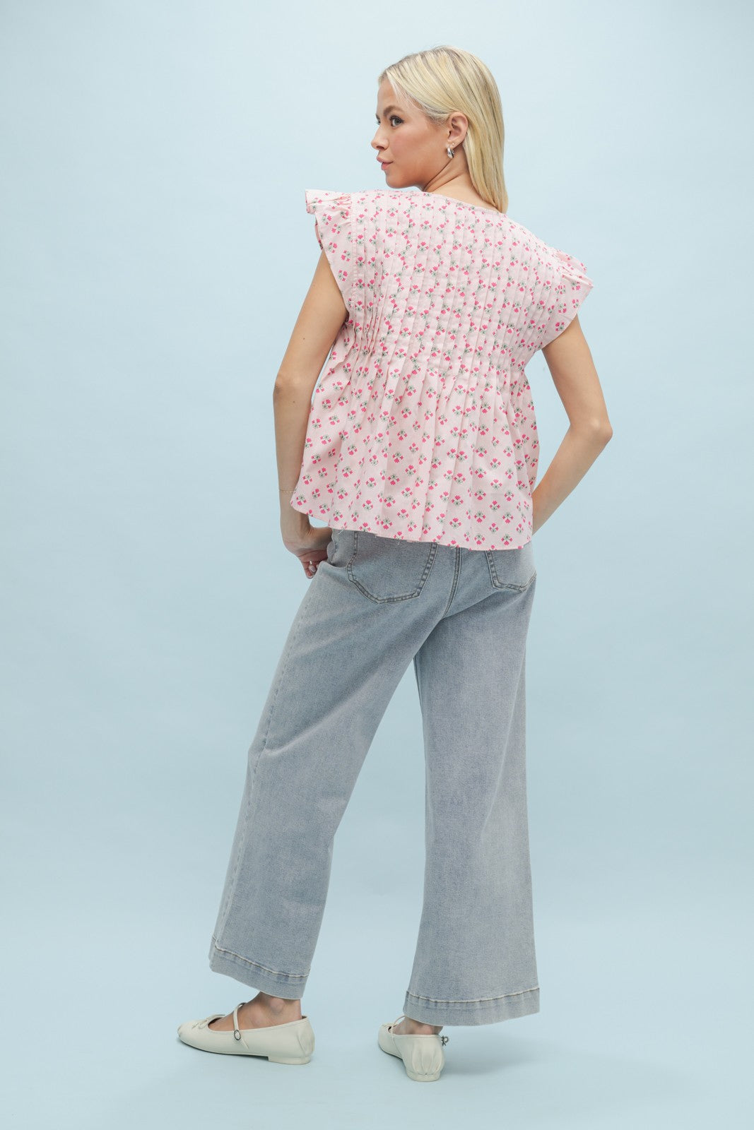 Floral Bow Detail Pleated-Ballet/Punch
