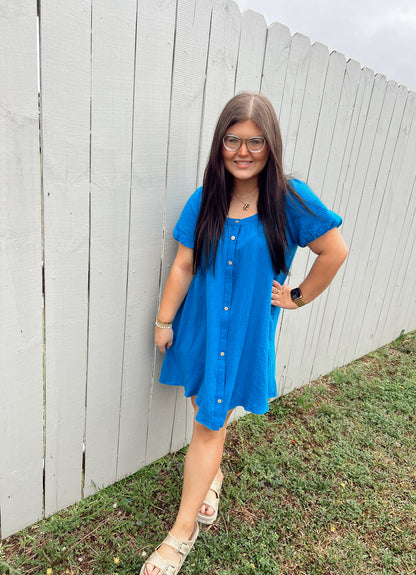 Buttoned Kiss Dress- Blue