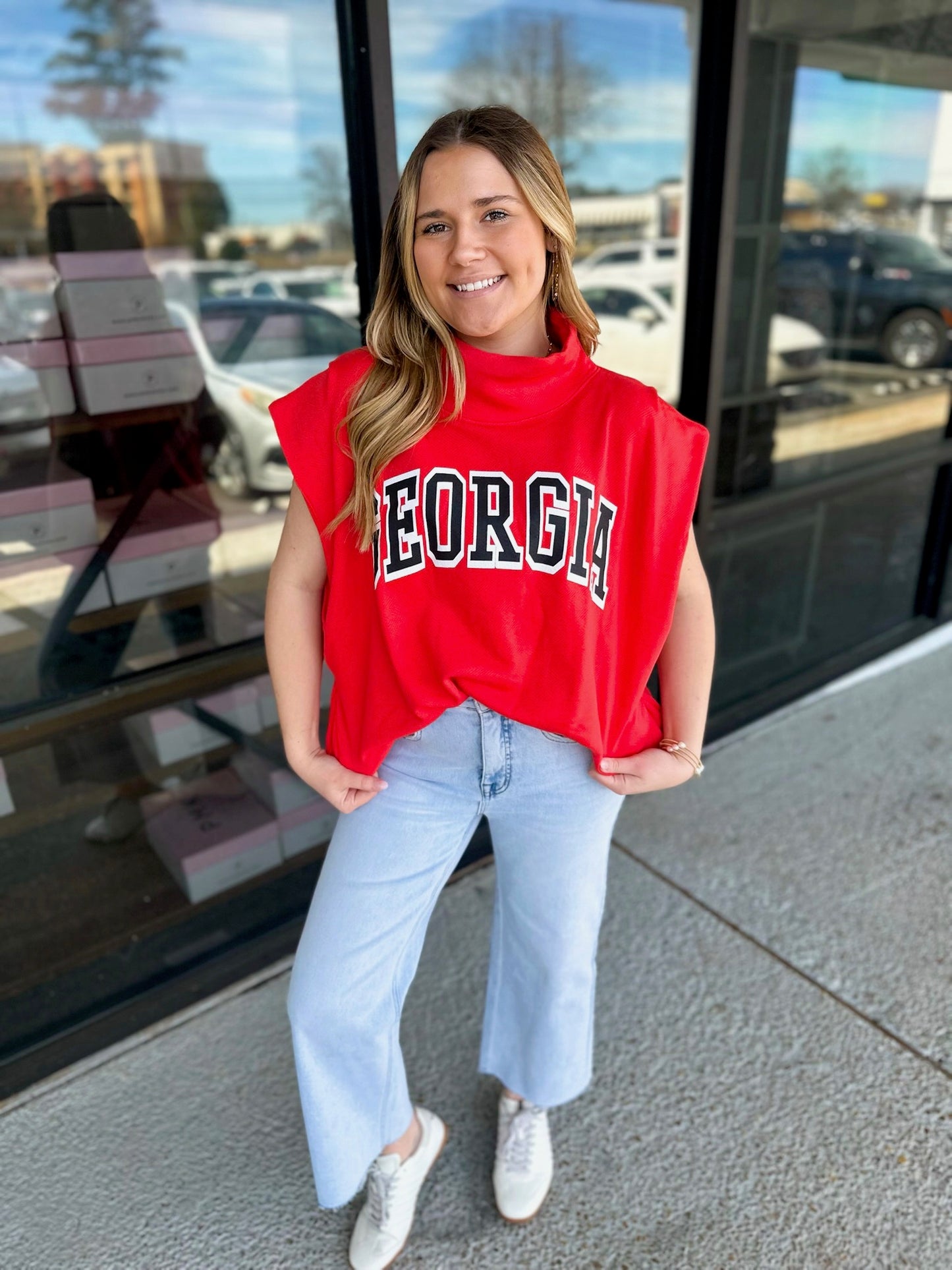 Georgia Sleeveless Mockneck - Red/black