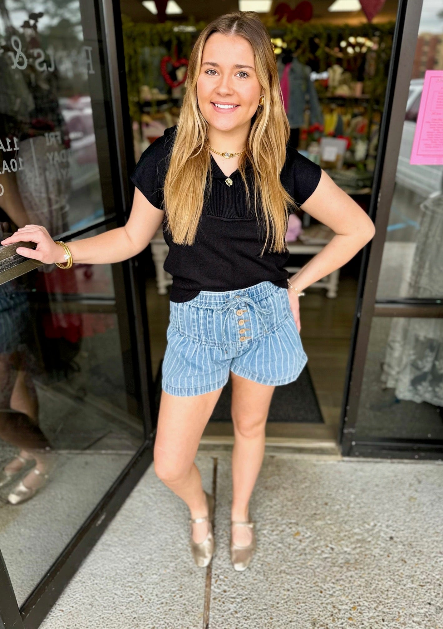 Pumpkin Patch Cutie Stripe Denim Shorts