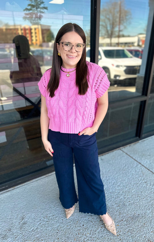Cable Knit Top - light pink