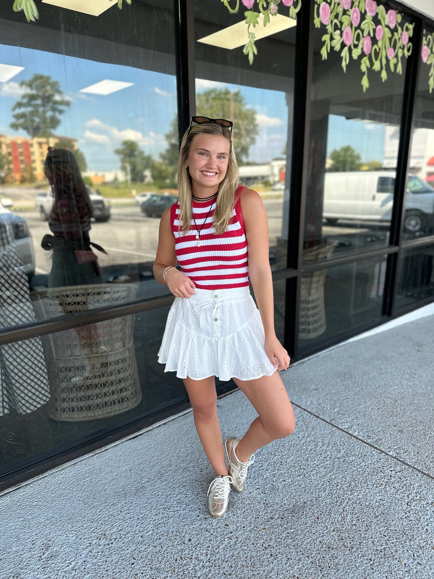 Back of the Line top - red/white stripe