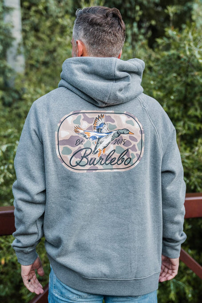 Fleece Hoodie - Ducks Flying In - Dark Heather Grey