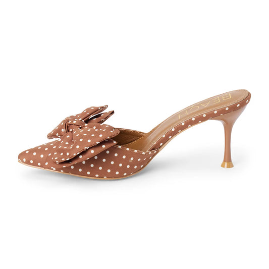 Goldie Heeled Mule - brown polka dot