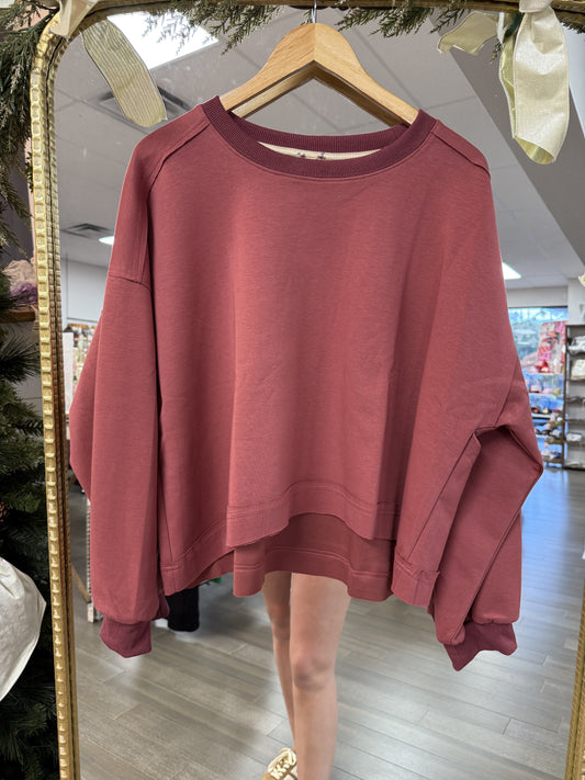 Luxeknit Crewneck Top- Rosewood