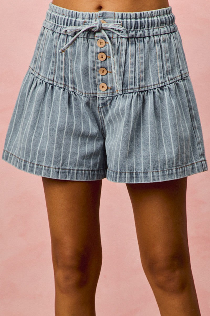 Pumpkin Patch Cutie Stripe Denim Shorts