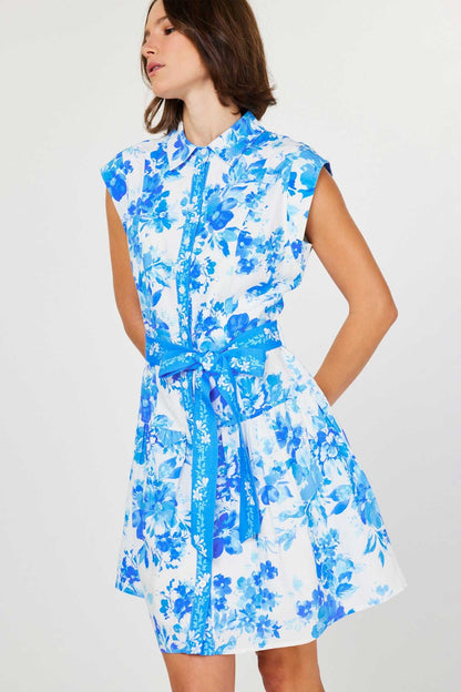 FLORAL PRINTED SHIRTS COLLAR MINI-BLUE MULTI