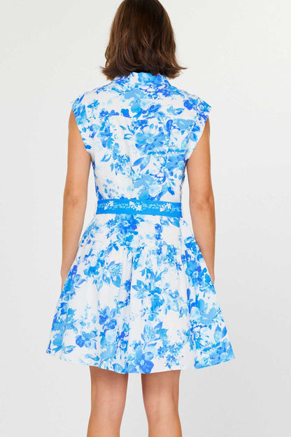 FLORAL PRINTED SHIRTS COLLAR MINI-BLUE MULTI