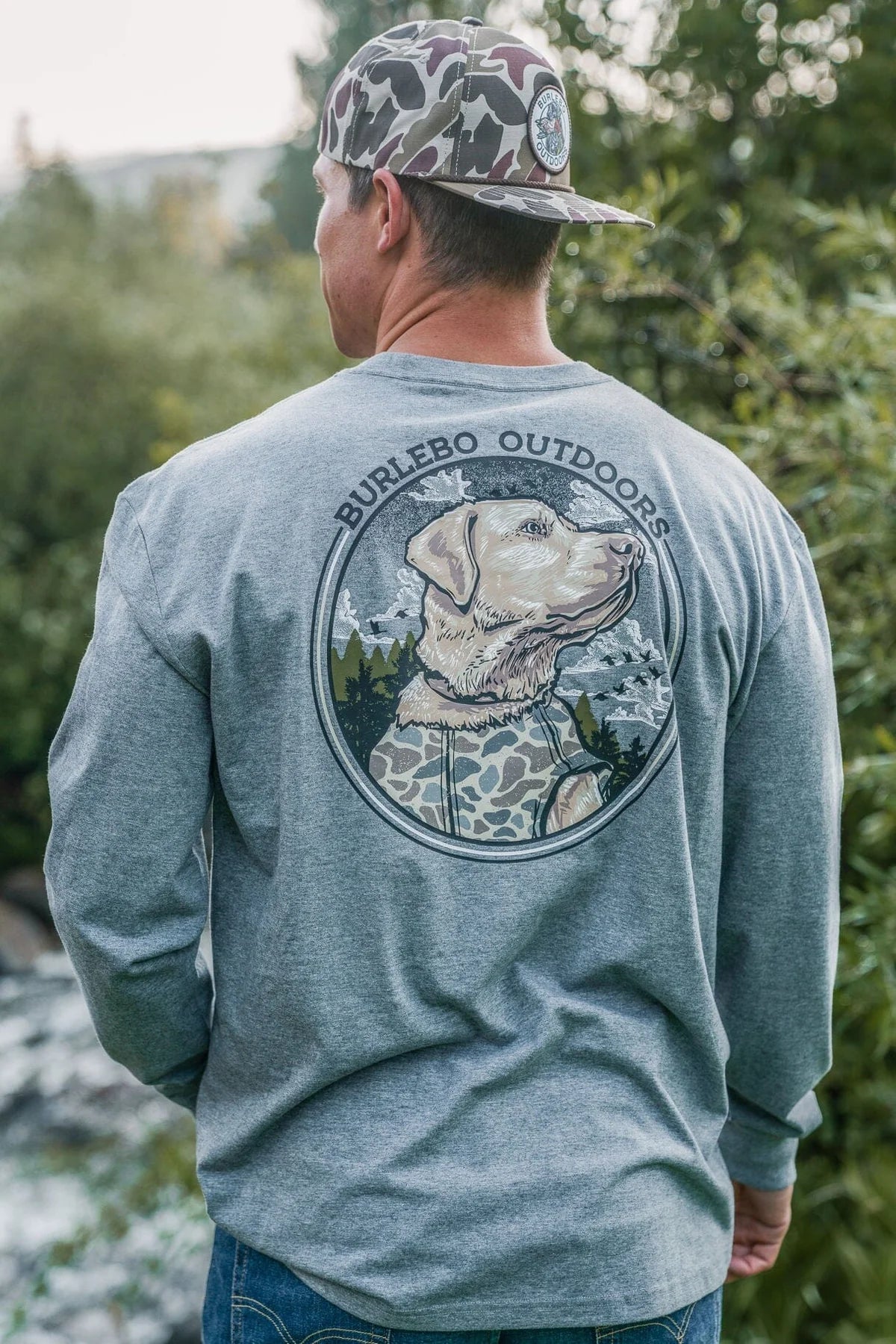 Camo Hunting Dog - LS - dark heather grey