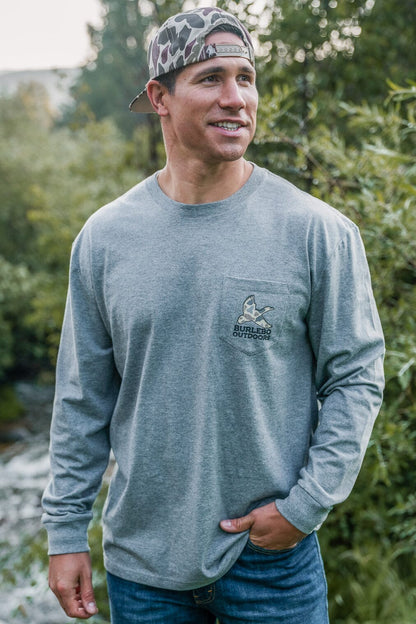 Camo Hunting Dog - LS - dark heather grey