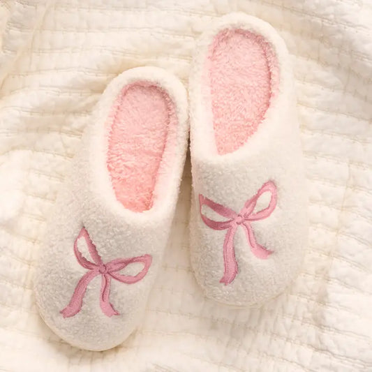 Kelly Embroidered Bow Slipper - Pink - FINAL SALE