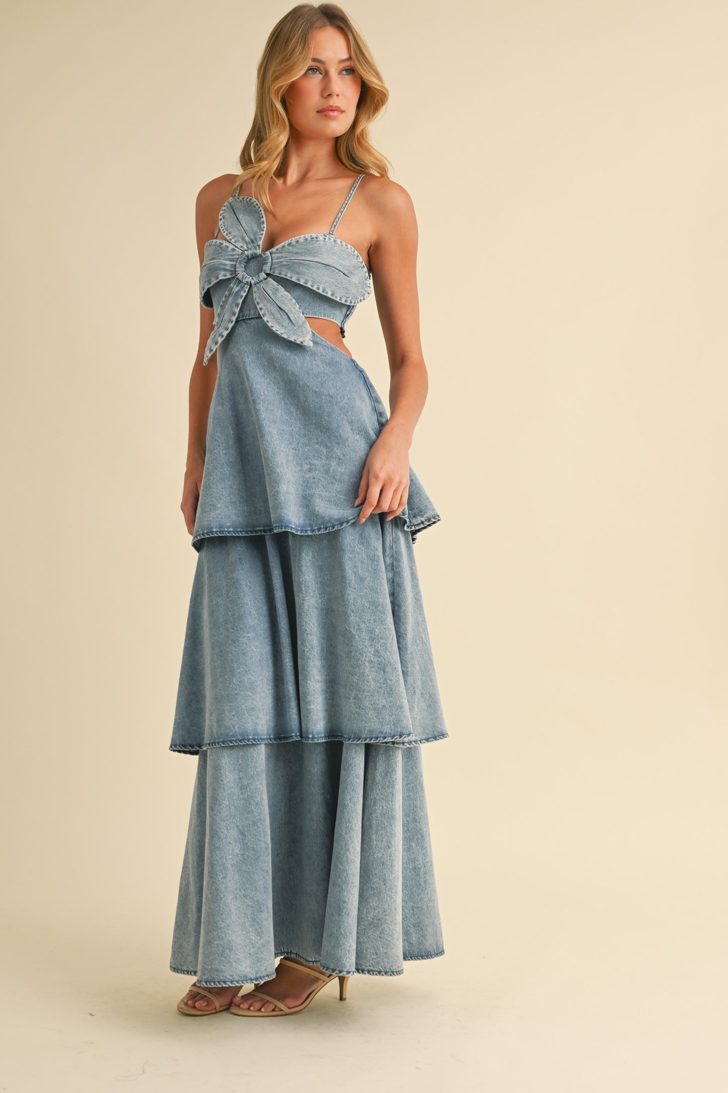 Flower Front Denim Maxi