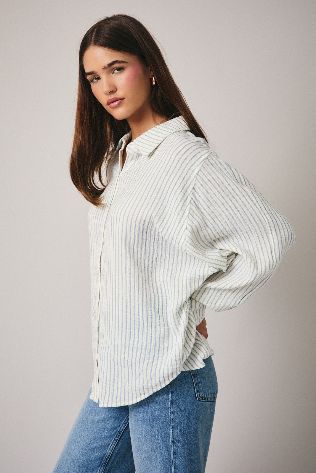 Dolman Cutie Top- cream/Blue Stripe