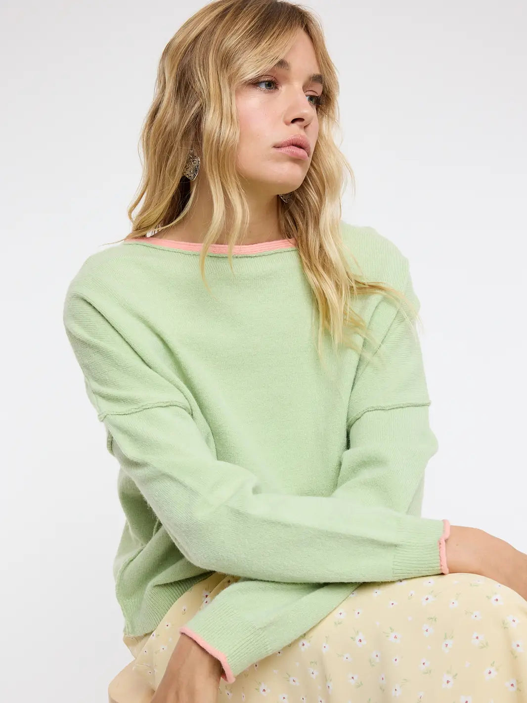 Double Contrast Babe Top - Matcha/melon