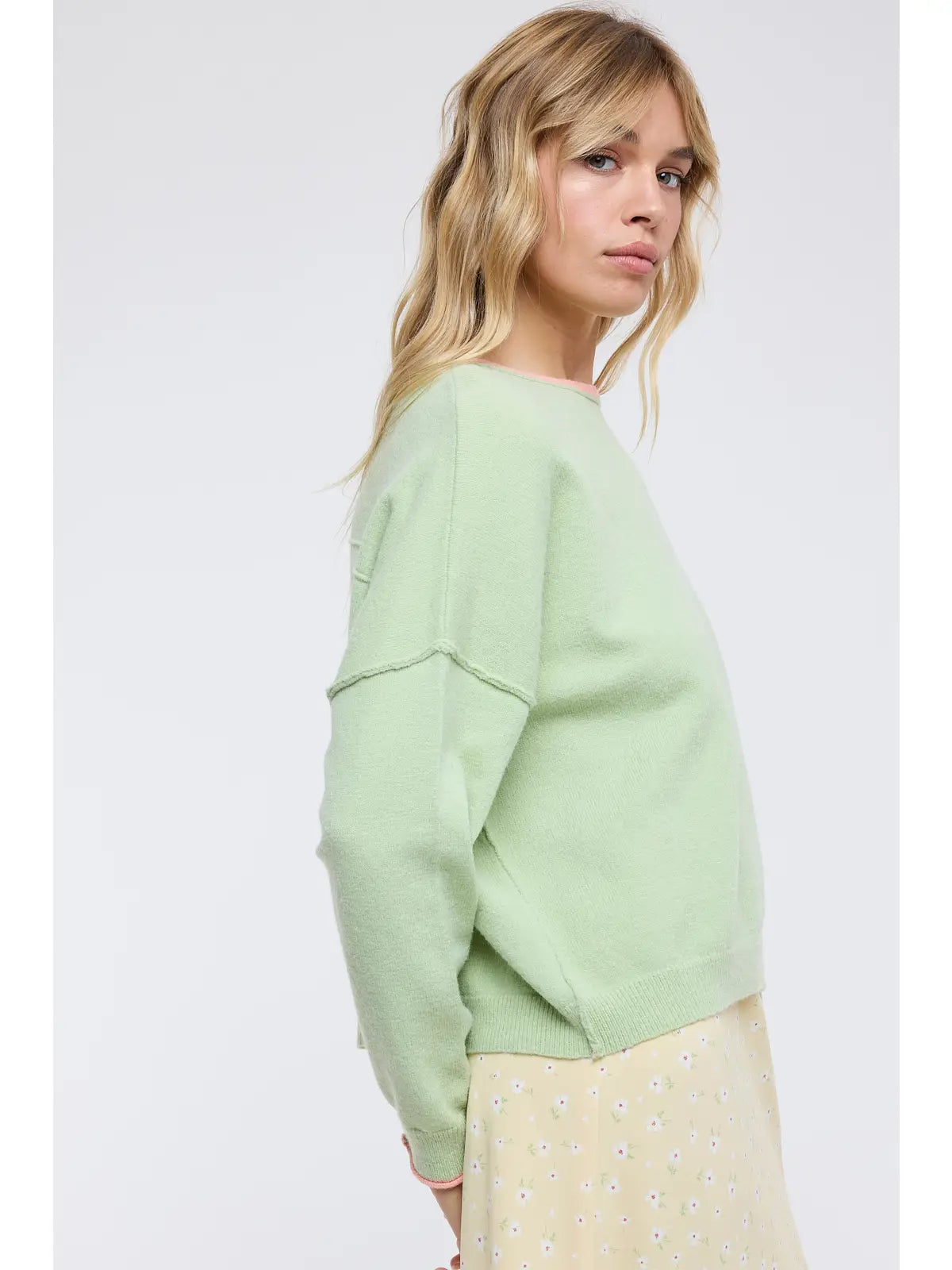 Double Contrast Babe Top - Matcha/melon